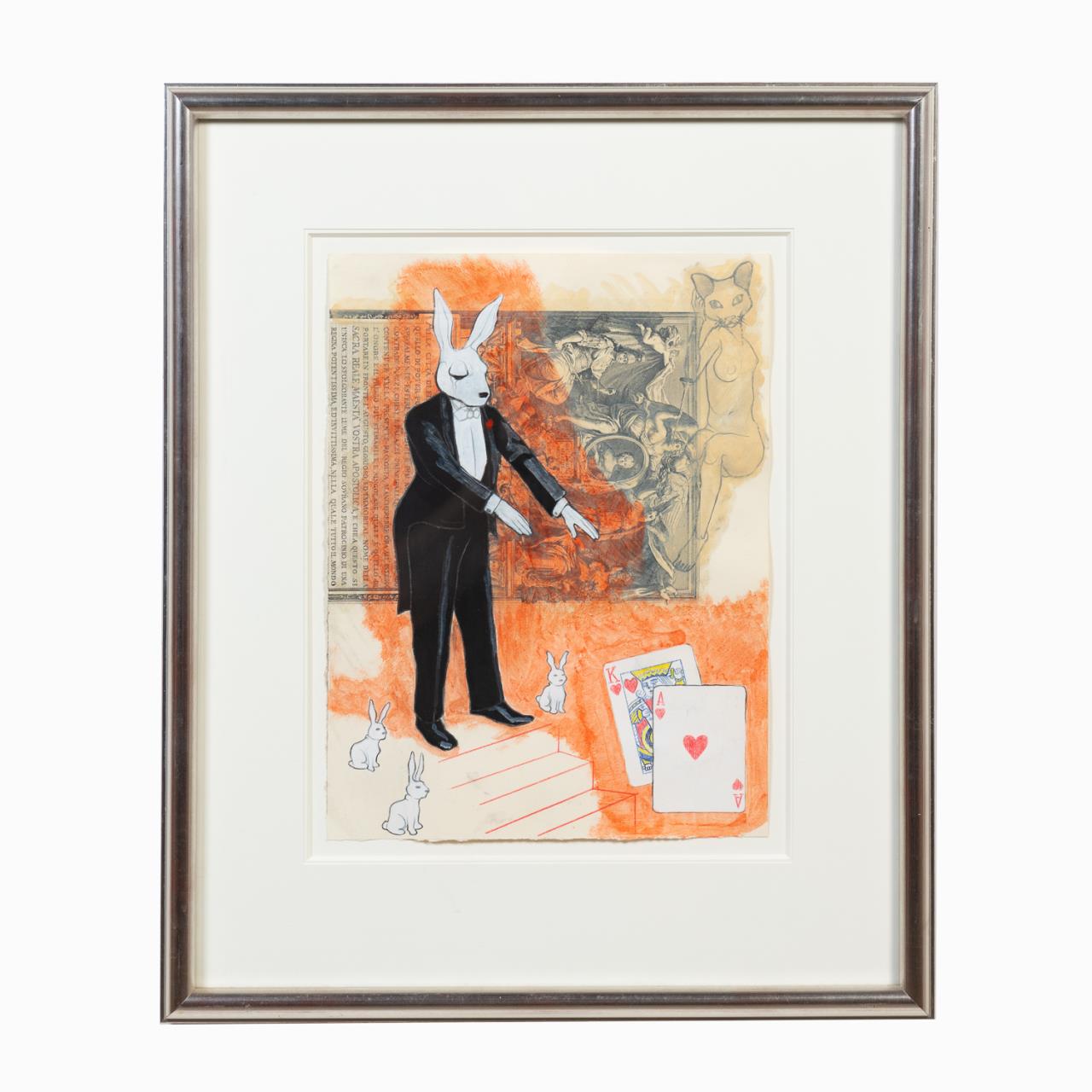 Appraisal: ANTHROPOMORPHIC RABBIT MAGICIAN FRAMED M M American school st century