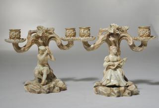 Appraisal: Pair of Royal Worcester Figural Candelabras Pair of late th