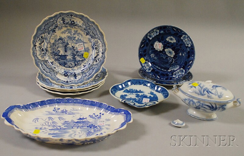 Appraisal: Nine Pieces of Assorted English Blue and White Transfer-decorated Ceramic