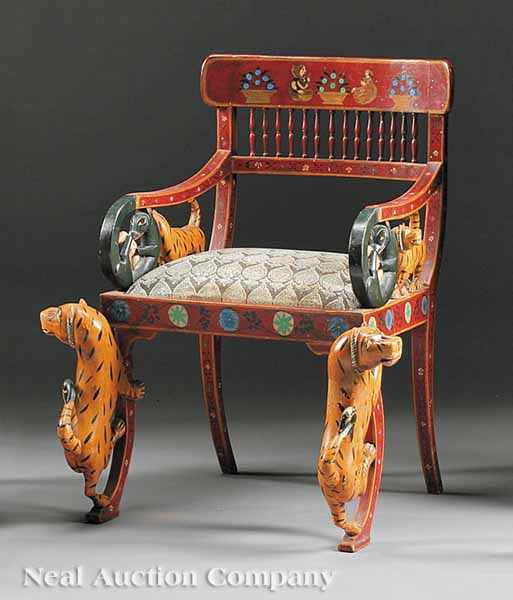 Appraisal: A Whimsical Carved and Painted Armchair th c probably Continental