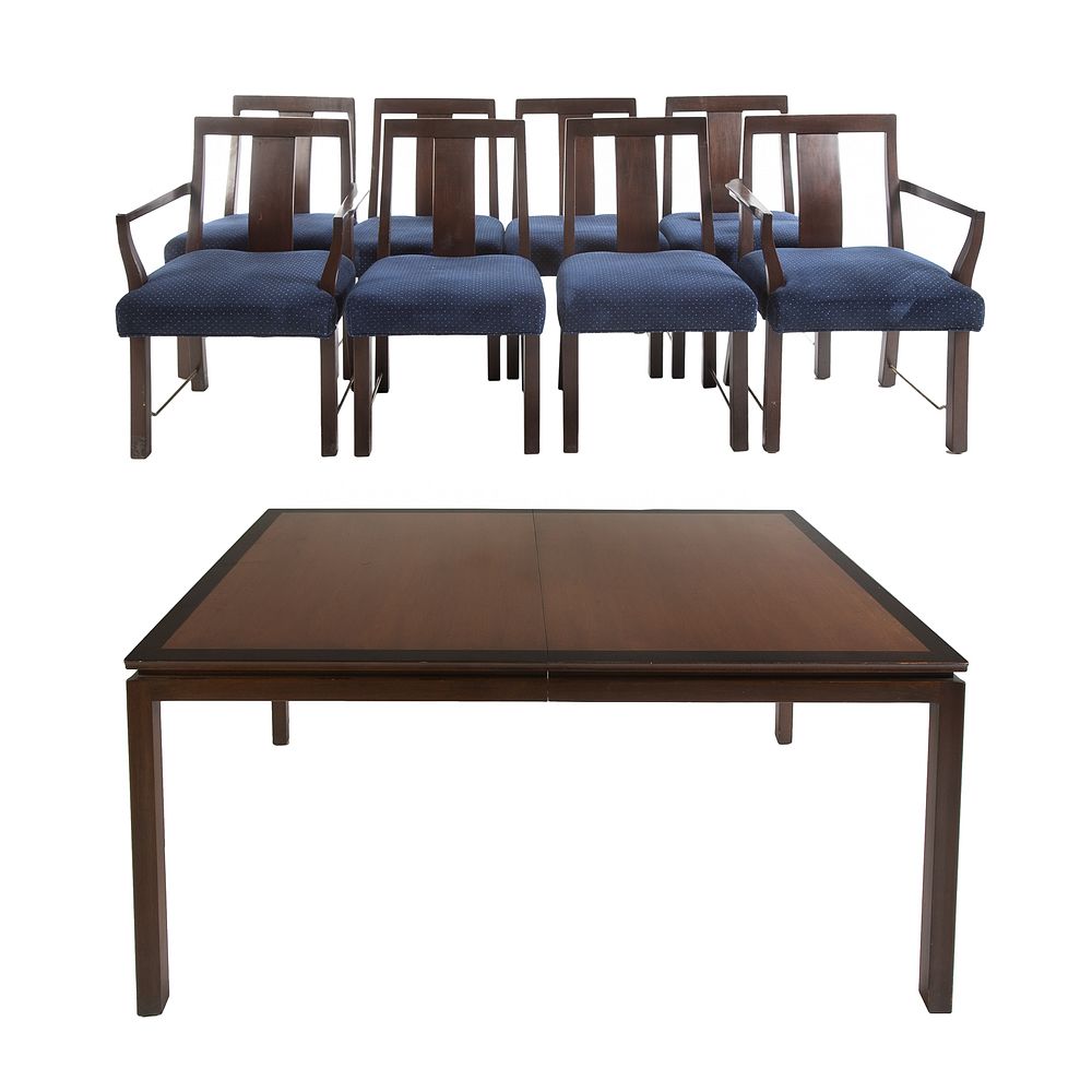 Appraisal: Dunbar Dining Table Set of Eight Chairs Contemporary banded dining