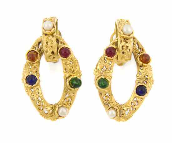 Appraisal: A Pair of Chanel Goldtone and Multicolor Gripoix Ear Pendants