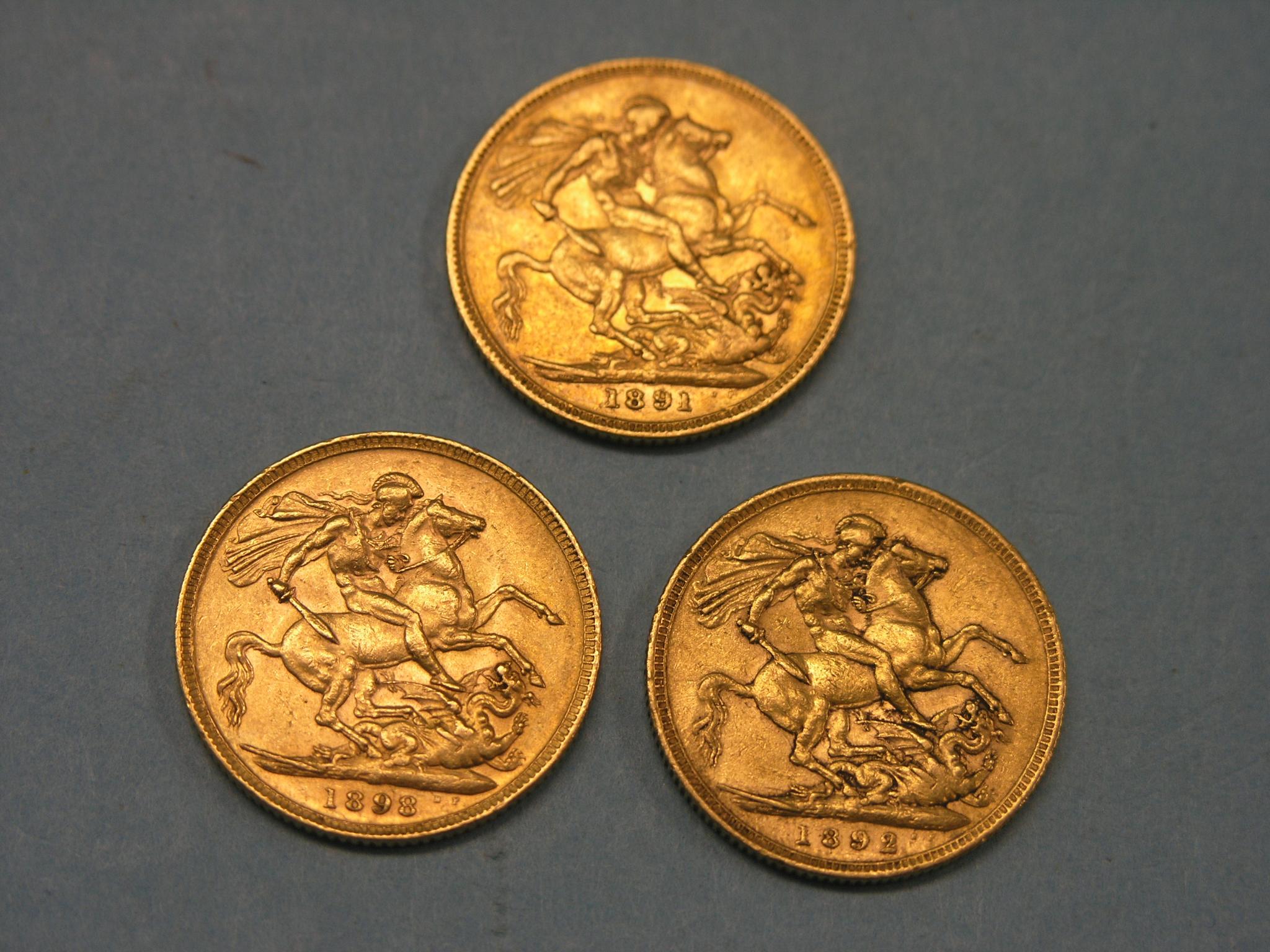 Appraisal: Three Victorian gold Sovereigns includes two Melbourne mint