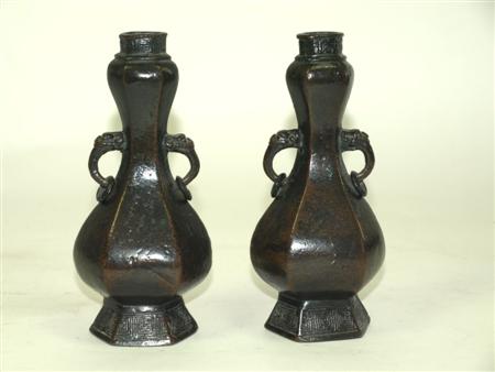 Appraisal: A pair of Chinese bronze hexagonal vases Ming dynasty or