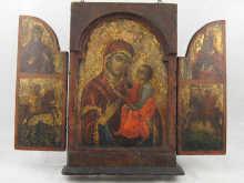 Appraisal: A Greek Orthodox ikon triptych centred with the Virgin and