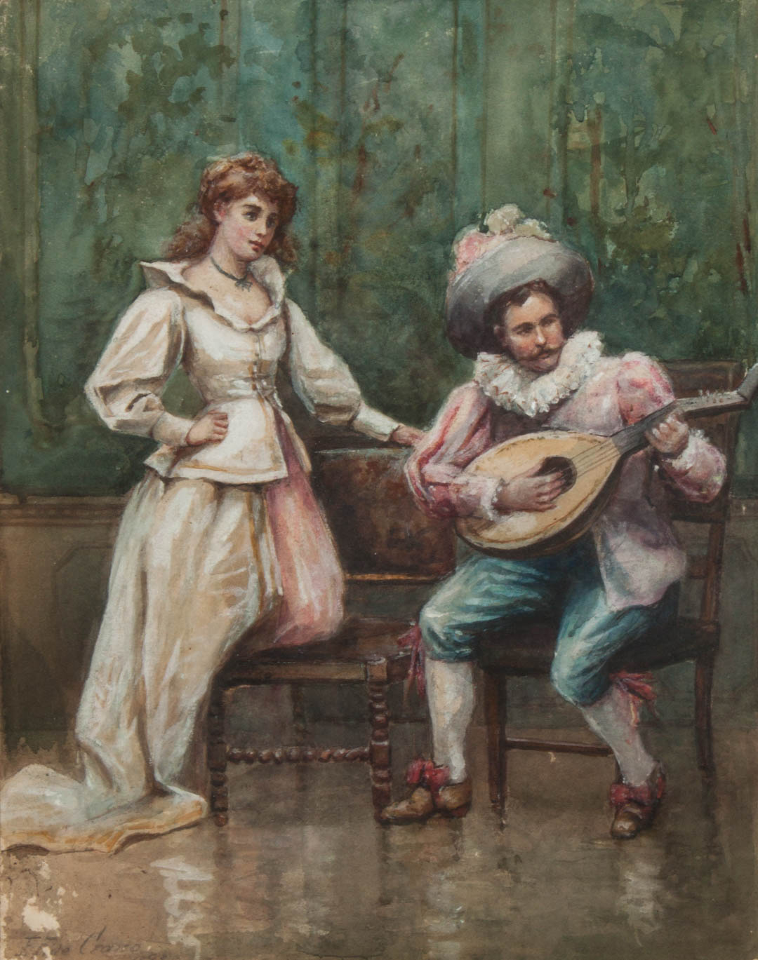 Appraisal: Felix de Crano The Serenade watercolor on paper Felix F