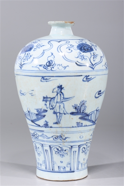 Appraisal: Chinese blue and white porcelain meiping vase with figures and