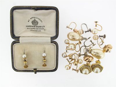 Appraisal: Five pairs of cultured pearl mounted gold earrings And four