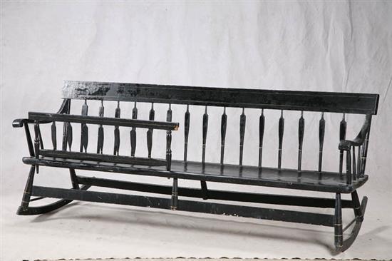 Appraisal: MAMMY'S BENCH Large black painted bench with suttle turned decoration