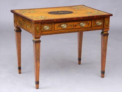 Appraisal: GEORGE III PAINTED SATINWOOD WRITING TABLE The top with narrow