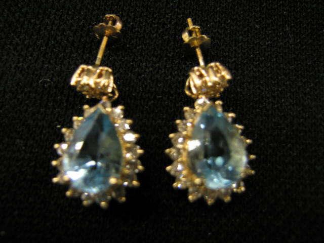 Appraisal: Blue Topaz Diamond Earrings each with carat pear shaped gem