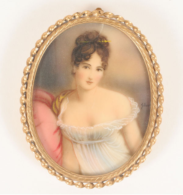 Appraisal: Two painted portrait miniatures on celluloid of women of status