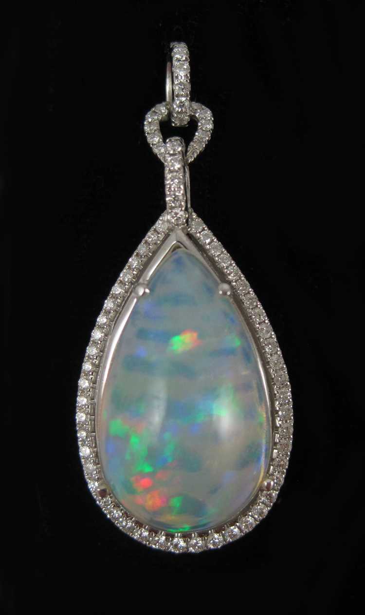 Appraisal: JELLY OPAL DIAMOND AND WHITE GOLD PENDANT The k white