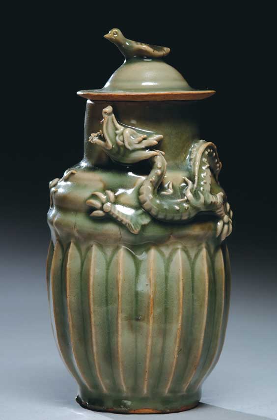 Appraisal: SOUTHERN SONG CELADON JAR Very finely modeled and rare Chinese