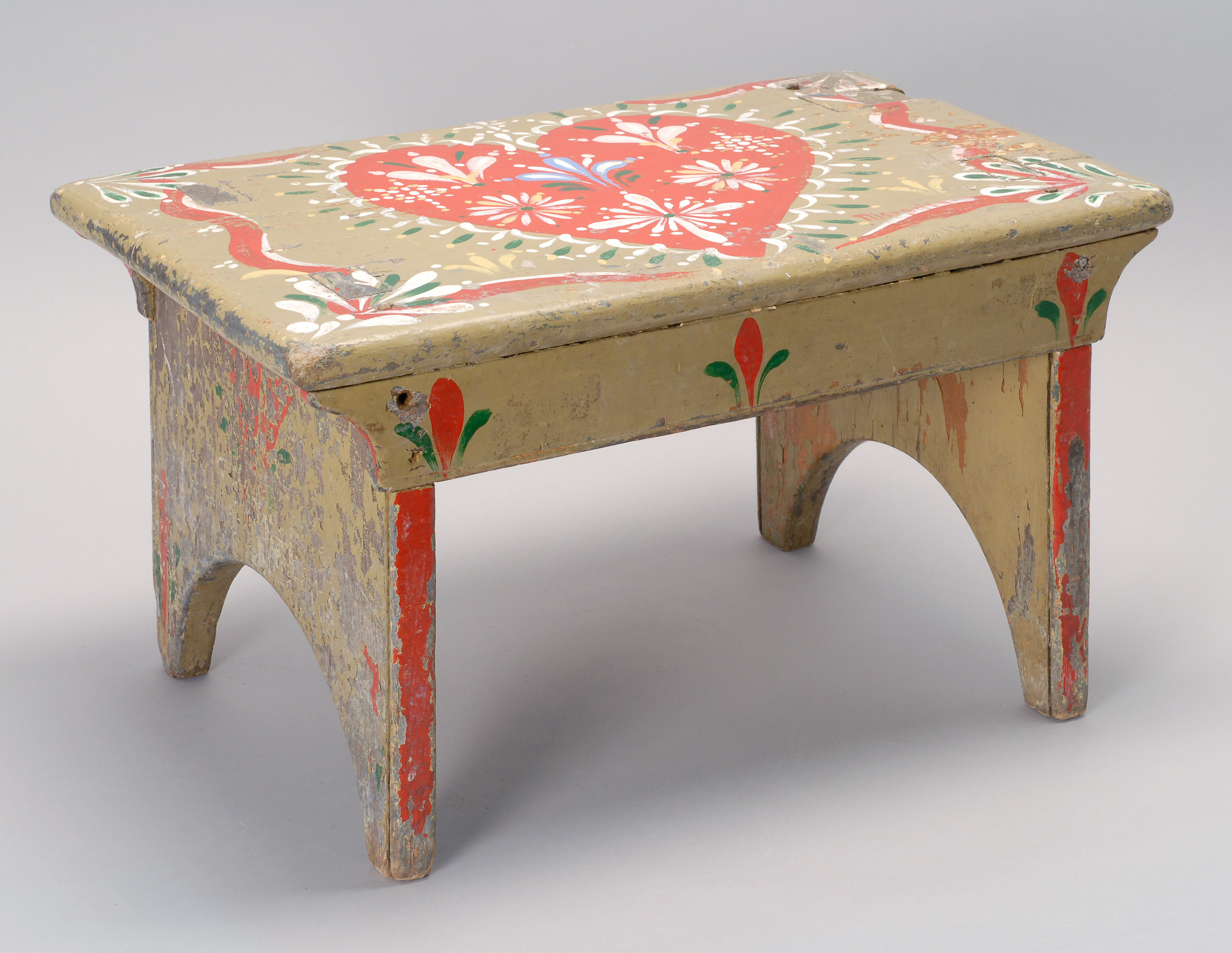 Appraisal: FOOTSTOOL DECORATED BY THE SCHOOL OF PETER HUNT Provincetown Mid-