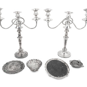 Appraisal: A Pair of English Three-Light Silver-Plate Candelabra th th Century