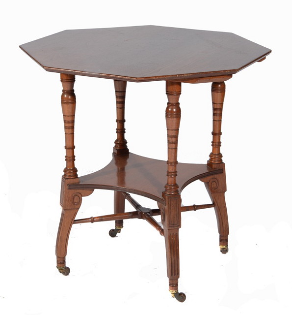 Appraisal: AN AESTHETIC STYLE WALNUT OCTAGONAL OCCASIONAL TABLE on turned and