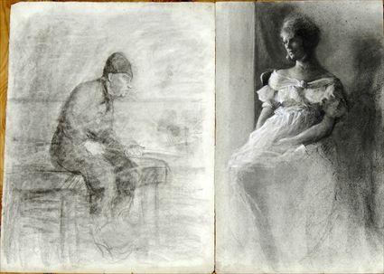 Appraisal: Eleven Charcoal Drawings Together with ten prints drawings x -