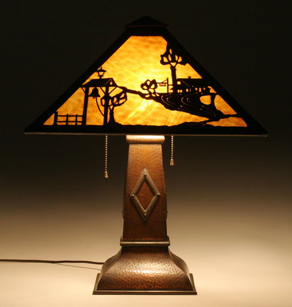 Appraisal: Stickley Brothers Arts and Crafts table lamp slag glass shade