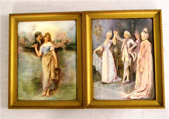 Appraisal: Pair city romance country romance oblong porcelain plaques in gilt