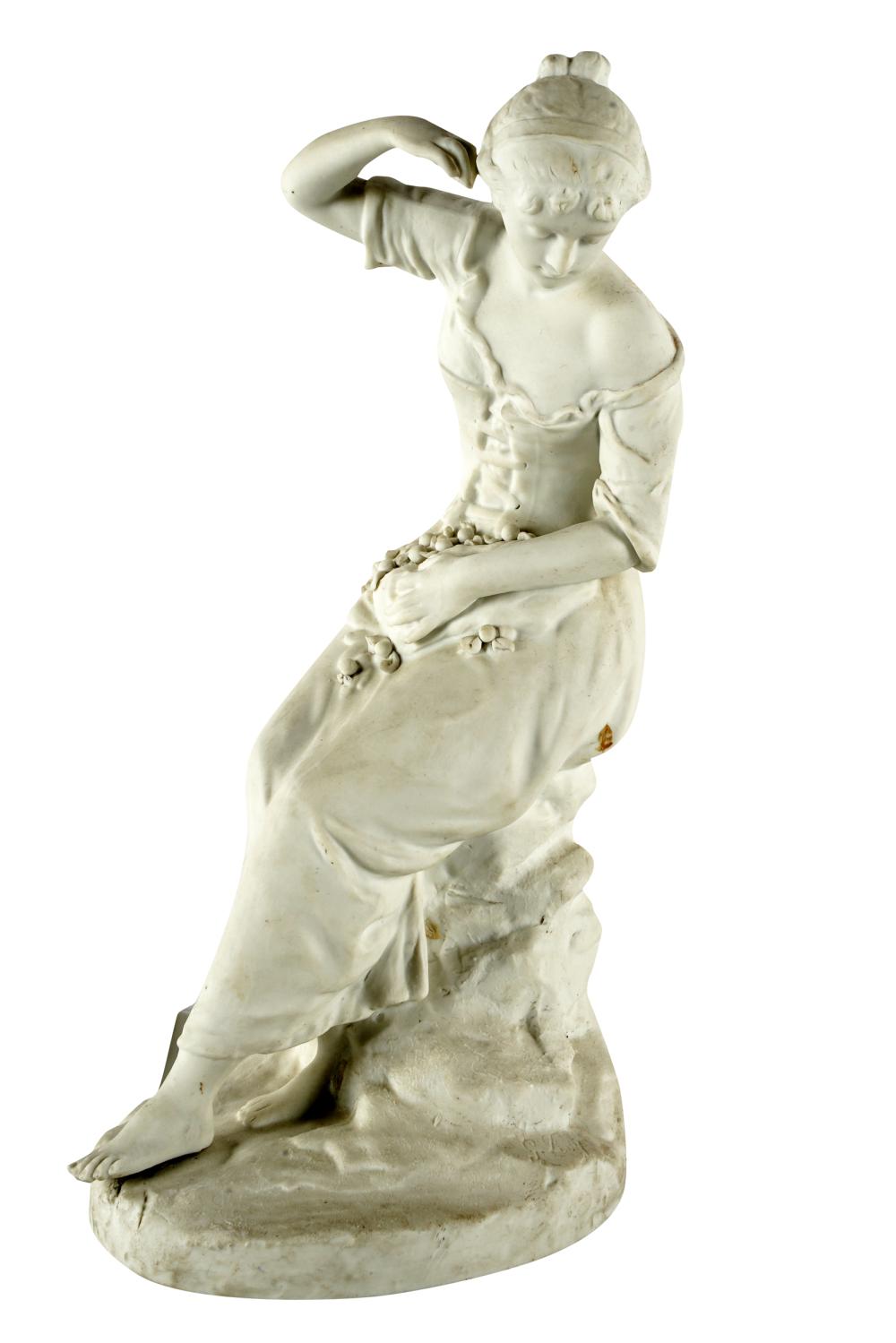 Appraisal: BISQUE PORCELAIN FIGURE OF A SEATED WOMANwith the mark of