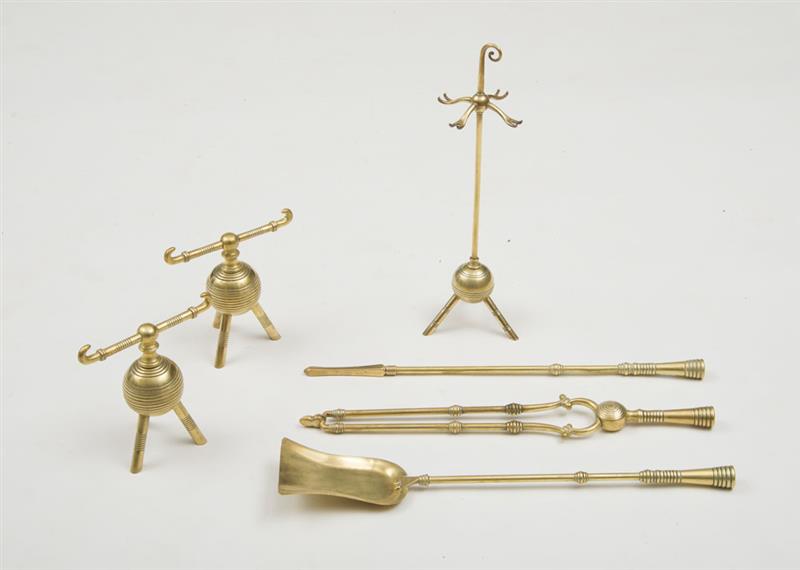 Appraisal: CHRISTOPHER DRESSER ATTRIBUTION English Aesthetic Movement three-piece fire tool set