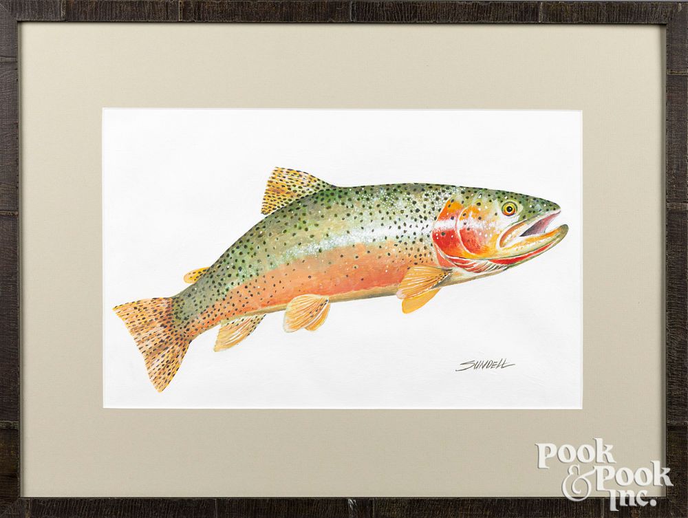 Appraisal: Bern Sundell acrylic on canvas of trout Bern Sundell American