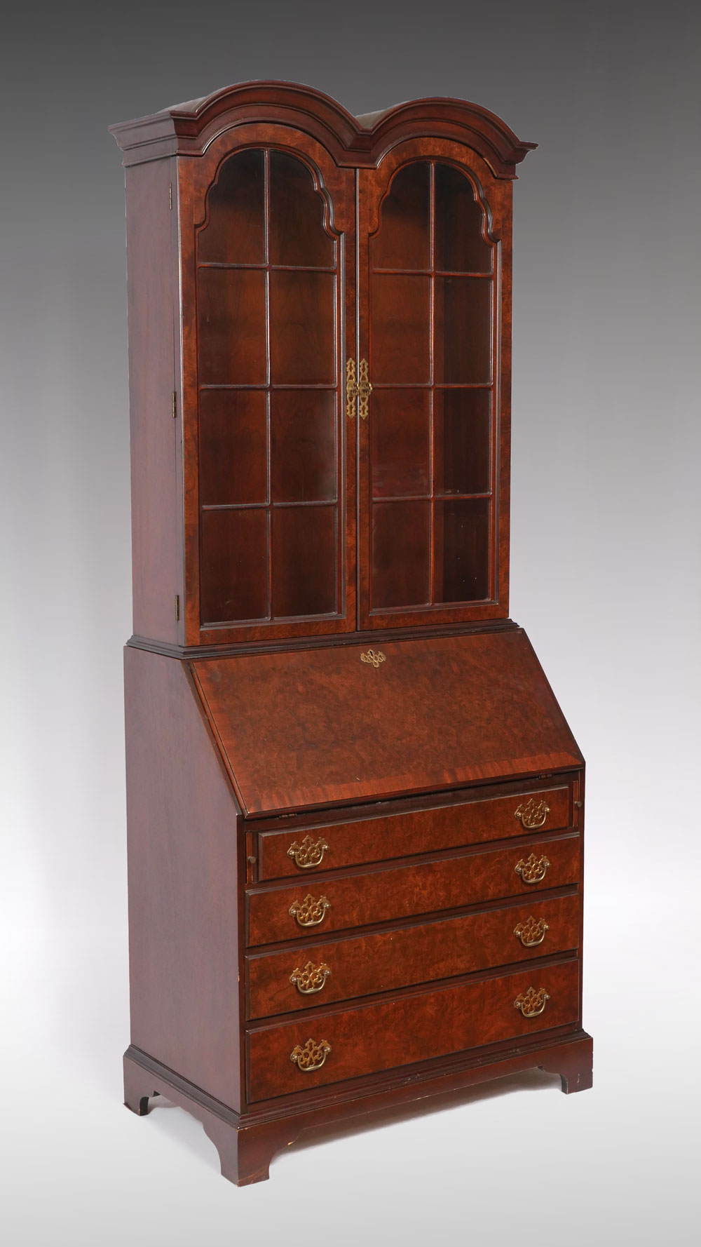 Appraisal: HICKORY SECRETARY DESK Surmounting double arched -door -light bookcase over