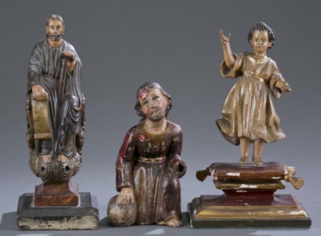 Appraisal: Three th c Carved Santos Figures Including Christ as a