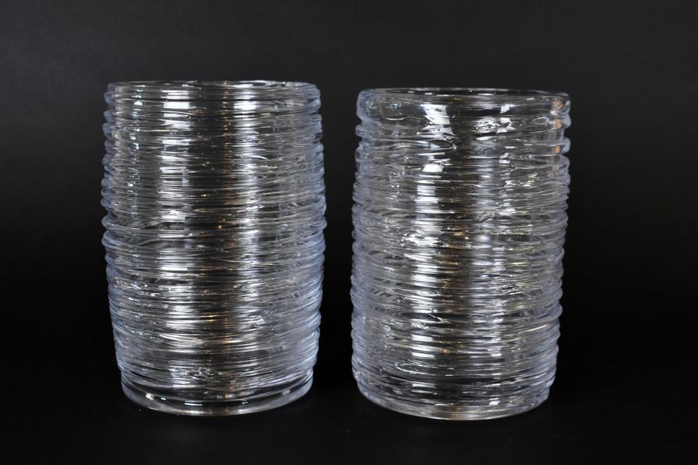 Appraisal: PAIR OF SIMON PEARCE ECHO LAKE GLASS HURRICANE VASESThe underside