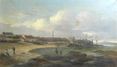 Appraisal: TH CENTURY SCOTTISH SCHOOL COCKENZIE HARBOUR Oil on canvas cm