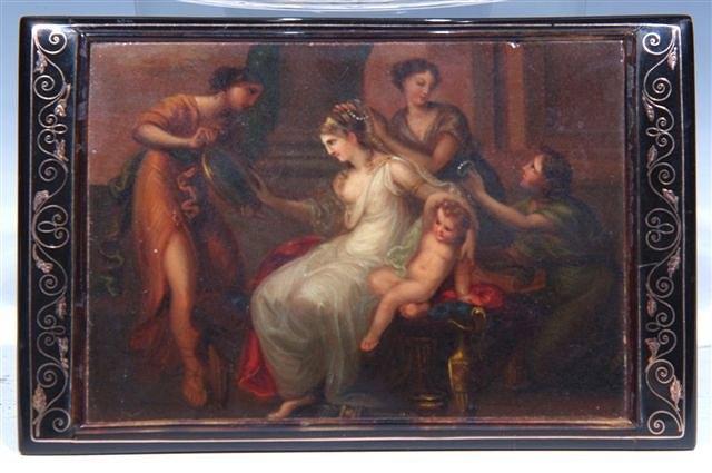 Appraisal: AN ANTIQUE CONTINENTAL RECTANGULAR TORTOISESHELL BOX LID inset a painted