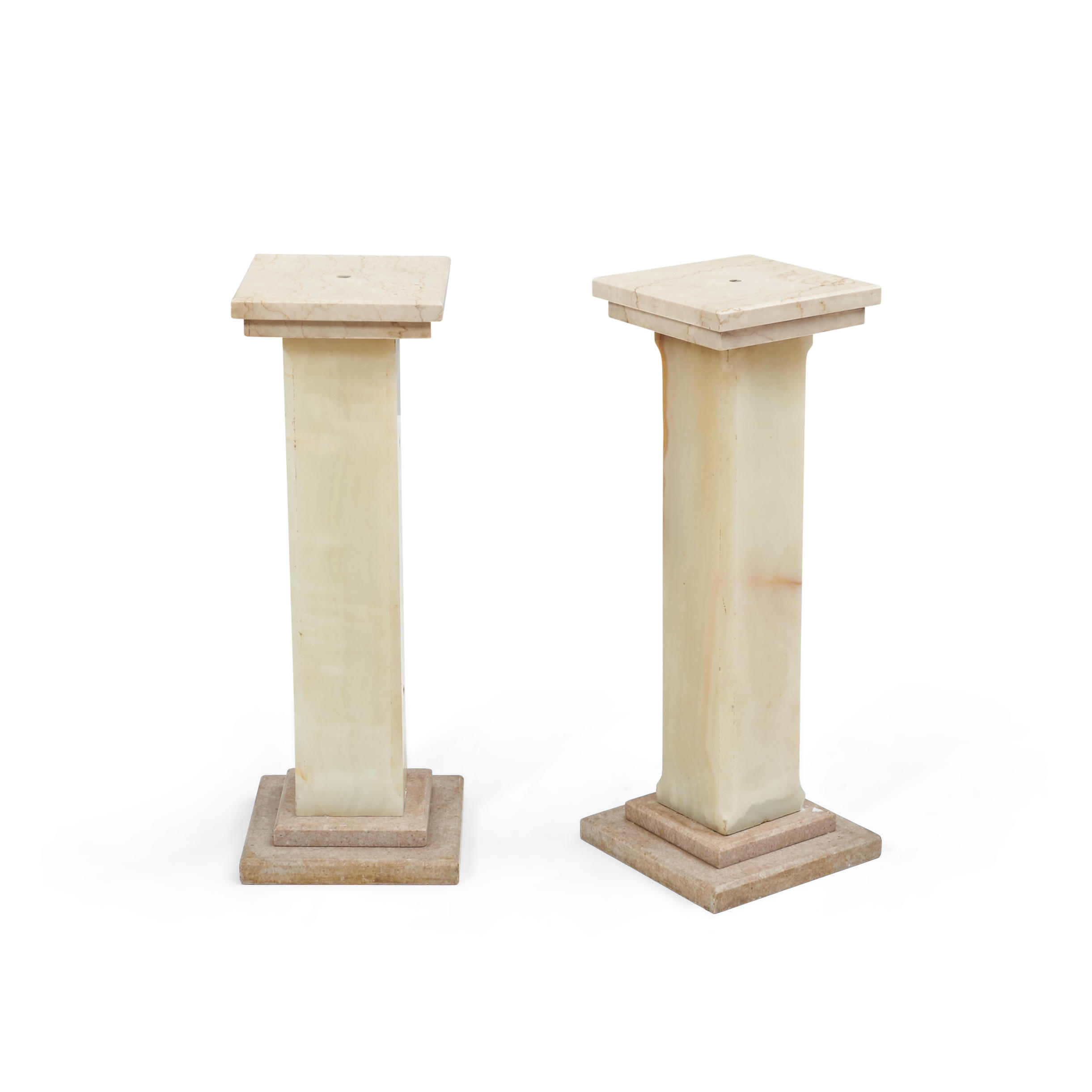 Appraisal: PAIR OF MARBLE AND WHITE ONYX PEDESTALS ht wd in