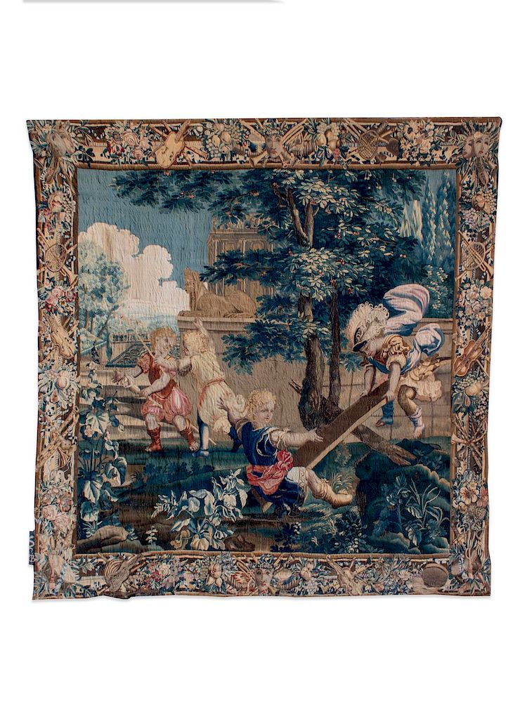 Appraisal: A Beauvais Silk and Wool Tapestry Depicting Les Enfants Jardinieres