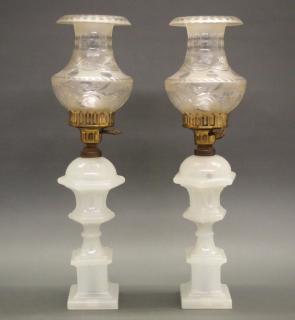 Appraisal: Pressed Waisted Loop oil fluid lamp A pair of mid