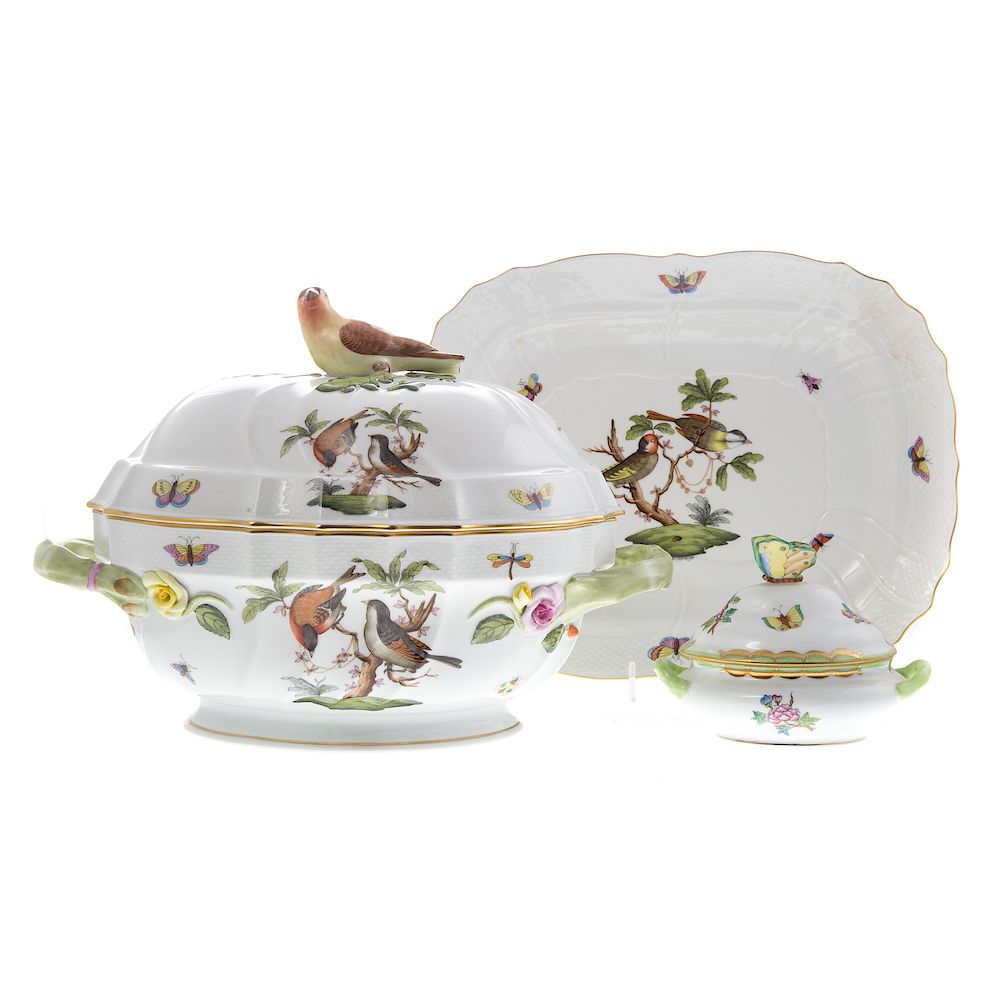 Appraisal: Herend Rothschild Bird soup tureen and platter double handled soup