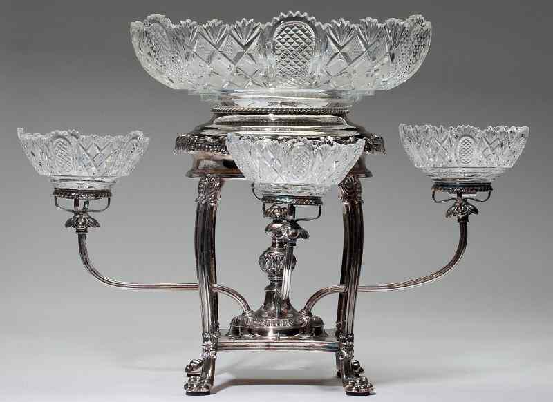 Appraisal: Georgian Style Silver Plate Epergnelikely th century unmarked the central