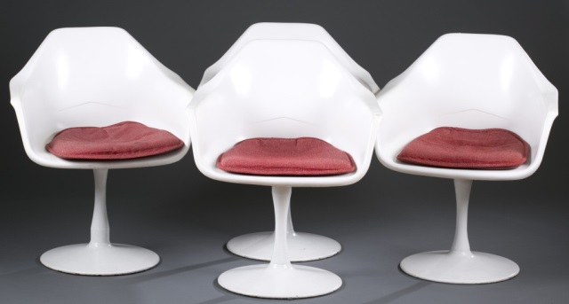 Appraisal: Set of Four Eero Saarinen-Style Tulip Chairs White chairs with