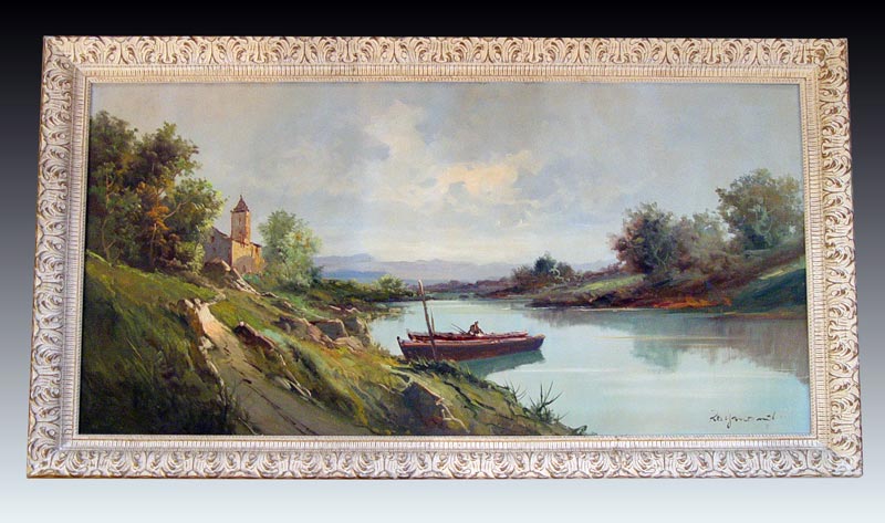 Appraisal: HILL Raymond American - European river scene with boat and