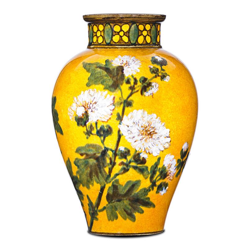 Appraisal: JOHN BENNETT Vase w flowers on yellow ground Condition Report