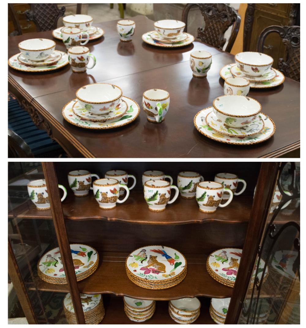 Appraisal: LYNN CHASE JUNGLE JUBILEE HAND PAINTED DINNERWARE SET piece service