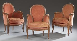 Appraisal: Set of Three French Carved Beech Louis XV Style Be