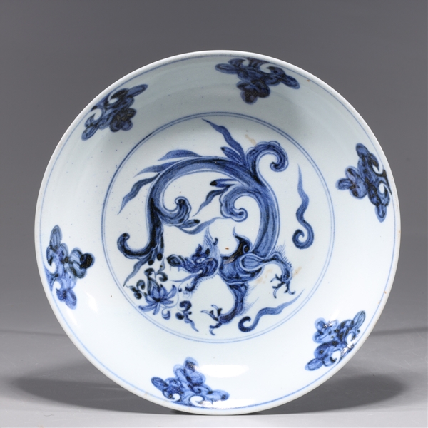 Appraisal: Chinese blue and white porcelain dragon dish overall good condition