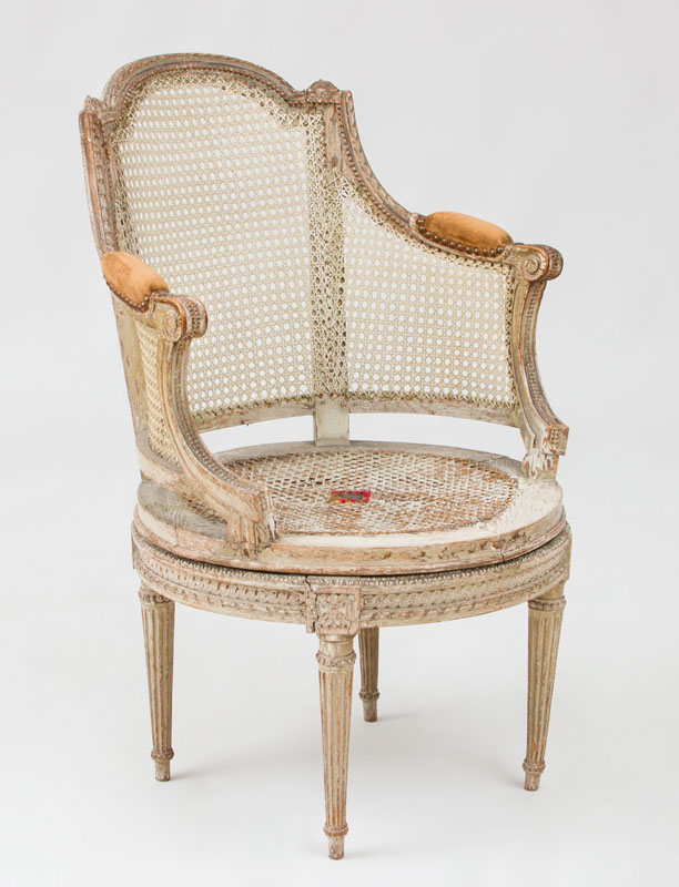 Appraisal: LOUIS XVI PAINTED BEECHWOOD FAUTEUIL DE BUREAU INDISTINCTLY SIGNED With