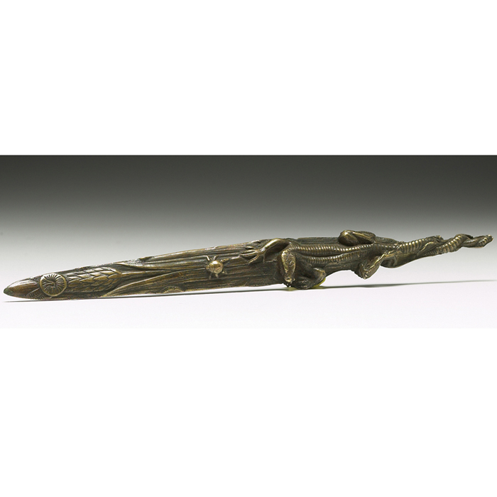 Appraisal: Interesting Art Nouveau letter opener bronze with a sculpted lizard