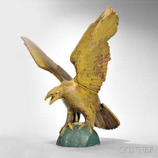 Appraisal: Carved and Painted Eagle America th century yellow-painted eagle with