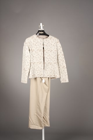 Appraisal: Bill Blass ivory leather jacket with tan tiny herringbone slacks