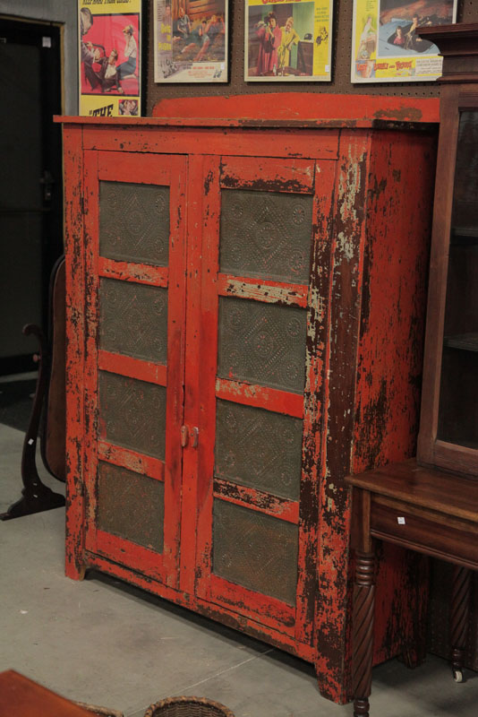 Appraisal: PIE SAFE Walnut nail constructed safe having an old orange