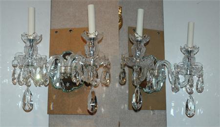 Appraisal: Pair of Waterford Style Crystal Two-Light Sconces Estimate nbsp nbsp