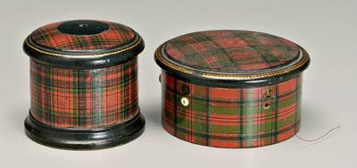 Appraisal: Two tartanware thread cases one with interior spindles for six